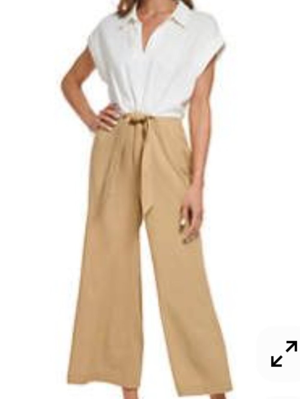 DKNY Women's Color Blocked Jumpsuit Cream/Tan SZ: 14
